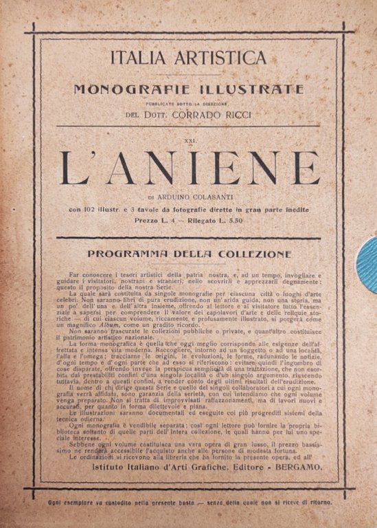 COLLEZIONE DI MONOGRAFIE ILLUSTRATE. ITALIA ARTISTICA. L' ANIENE