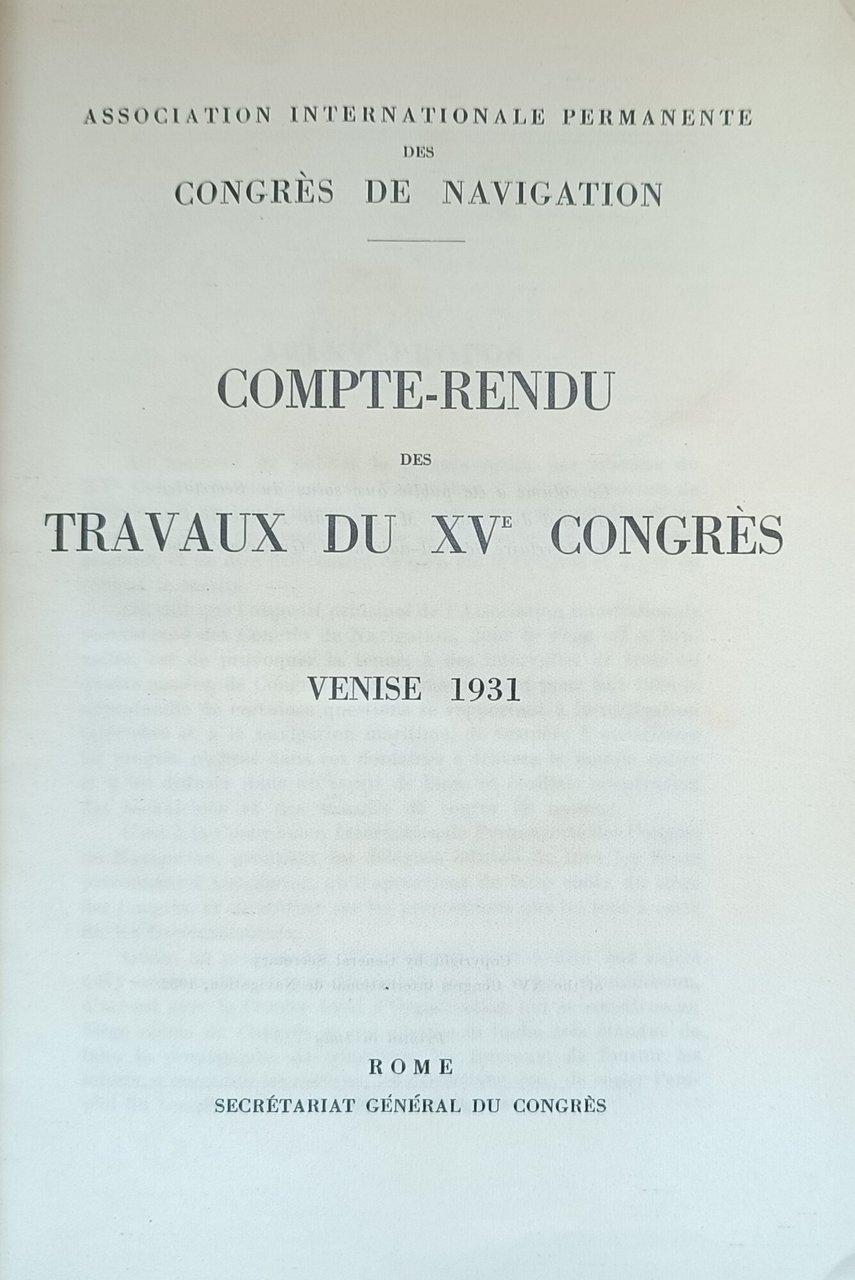 COMPTE-RENDU DES TRAVAUX DU XV CONGRES. VENISE 1931