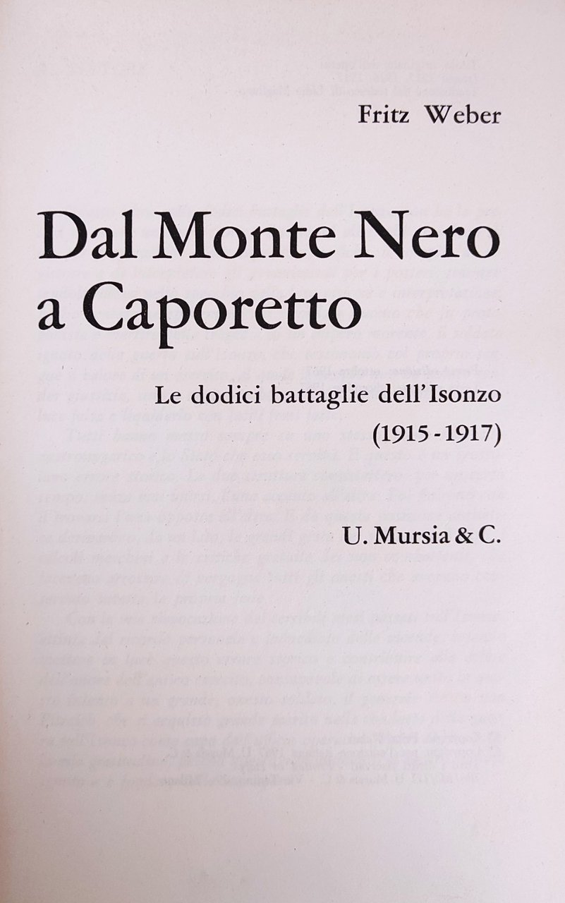 DAL MONTENERO A CAPORETTO