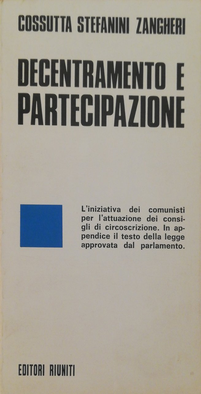 DECENTRAMENTO E PARTECIPAZIONE