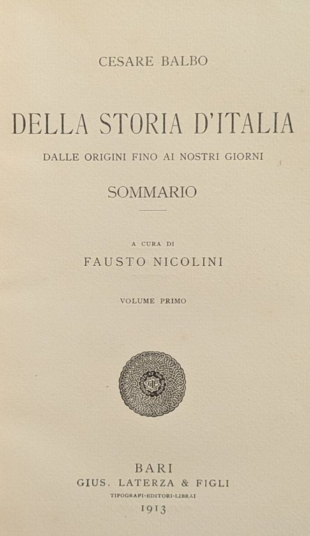 DELLA STORIA D'ITALIA DALLE ORIGINI FINO AI NOSTRI GIORNI