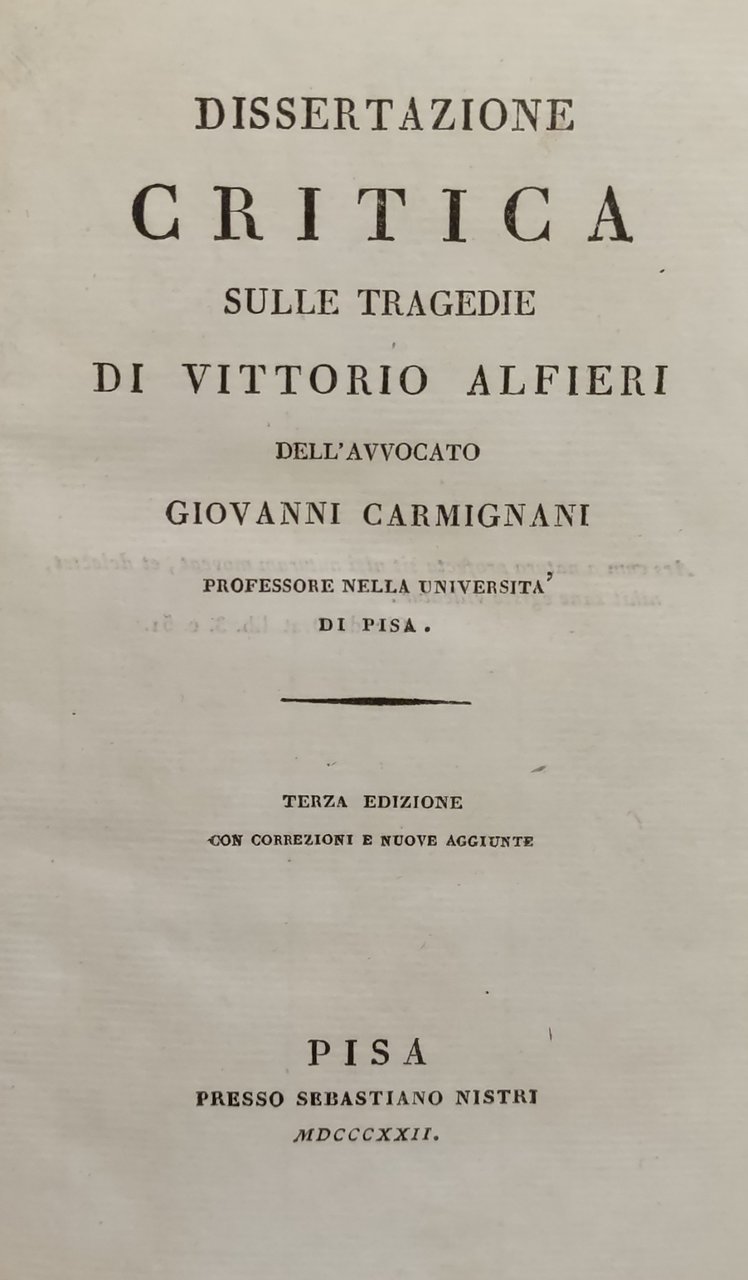 DISSERTAZIONE CRITICA SULLE TRAGEDIE DI VITTORIO ALFIERI