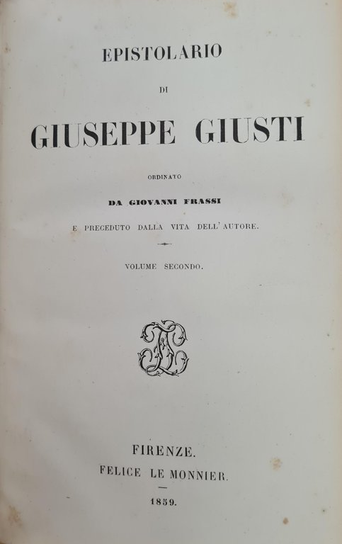 EPISTOLARIO DI GIUSEPPE GIUSTI