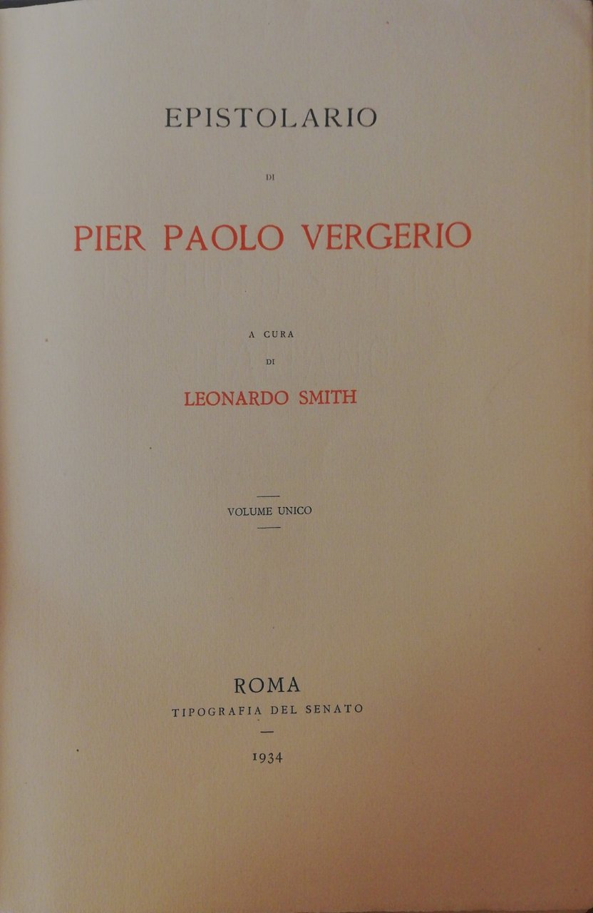 EPISTOLARIO DI PIER PAOLO VERGERIO