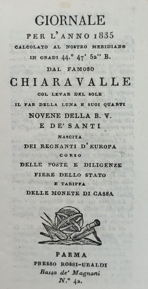 GIORNALE PER L' ANNO 1835 CALCOLATO AL NOSTRO MERIDIANO IN …