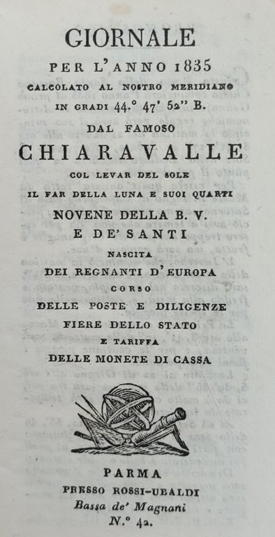 GIORNALE PER L' ANNO 1835 CALCOLATO AL NOSTRO MERIDIANO IN …