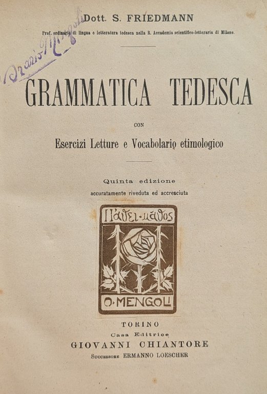 GRAMMATICA TEDESCA CON ESERCIZI LETTURE E VOCABOLARIO ETIMOLOGICO