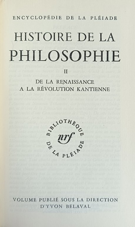 HISTOIRE DE LA PHILOSOPHIE