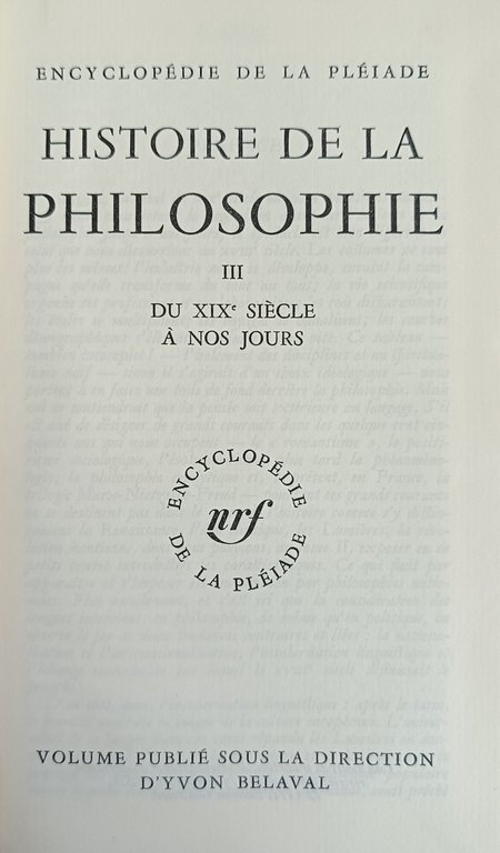 HISTOIRE DE LA PHILOSOPHIE