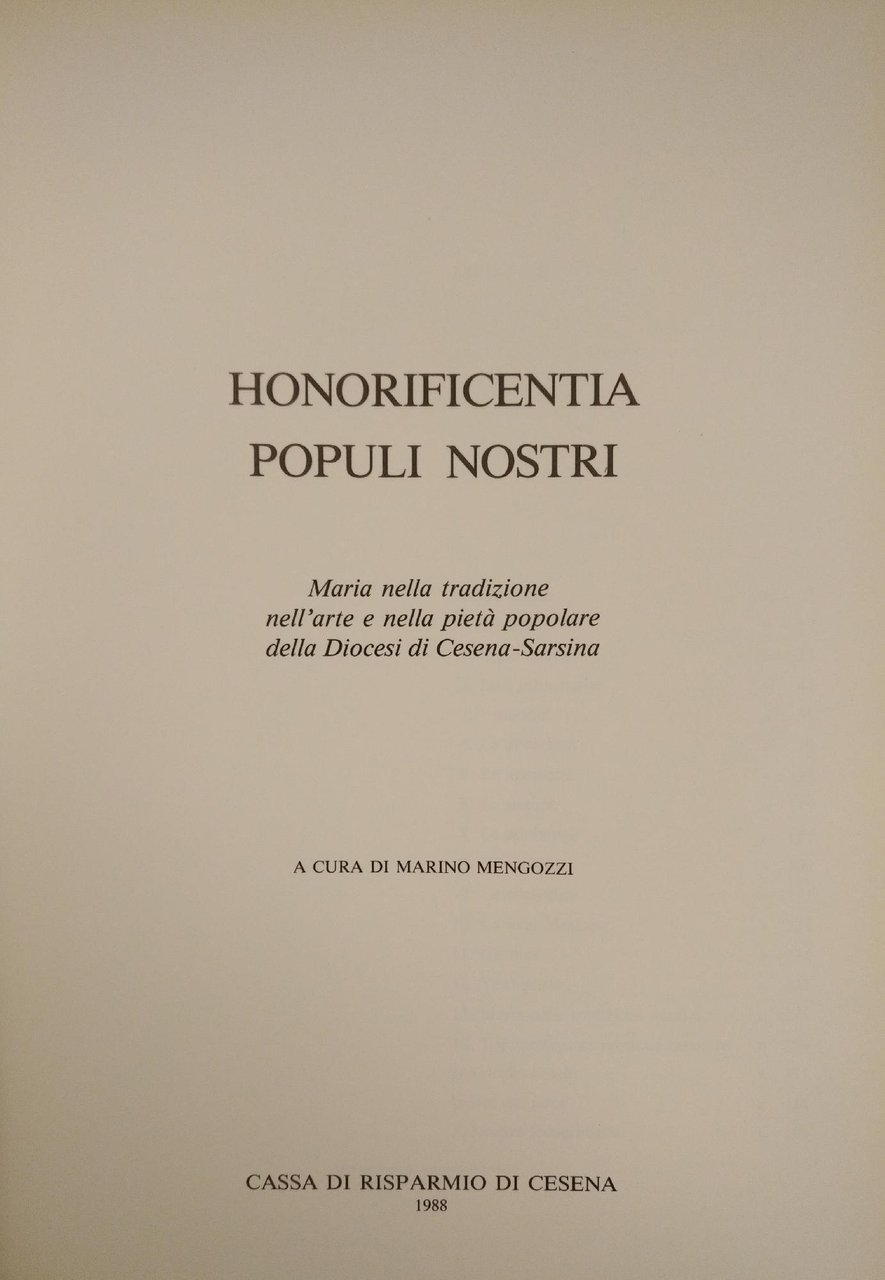 HONOREFICENTIA POPULI NOSTRI. MARIA NELLA TRADIZIONE NELL'ARTE E NELLA PIETA' …