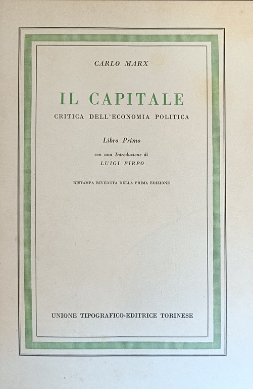 IL CAPITALE. CRITICA DELL'ECONOMIA POLITICA