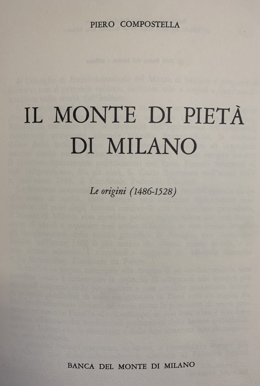 IL MONTE DI PIETA' DI MILANO. LE ORIGINI (1486-1528)