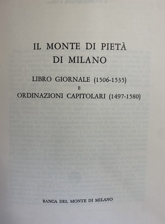 IL MONTE DI PIETA' DI MILANO. NELLA STORIA DELLA VITA …