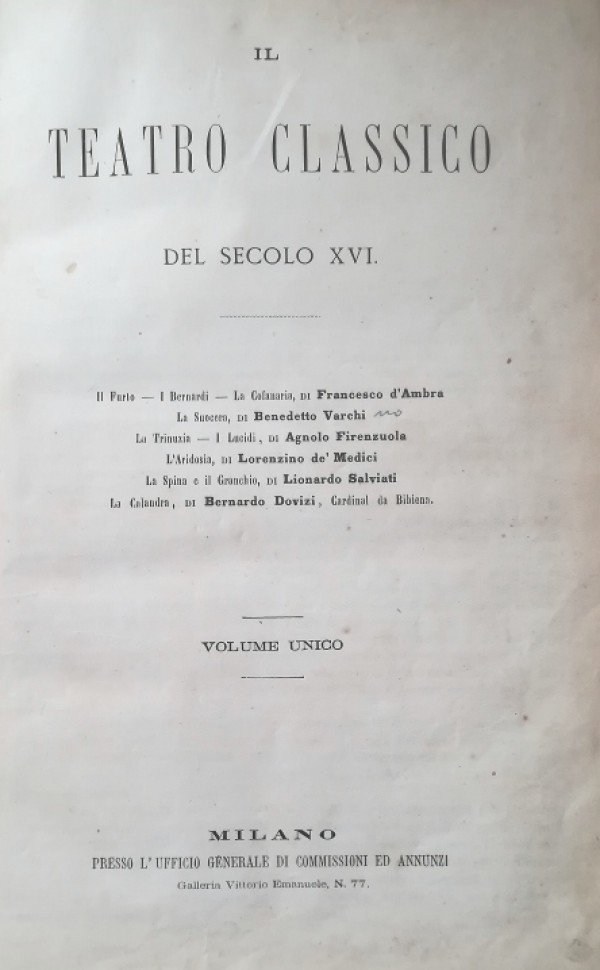 IL TEATRO CLASSICO DEL SECOLO XVI