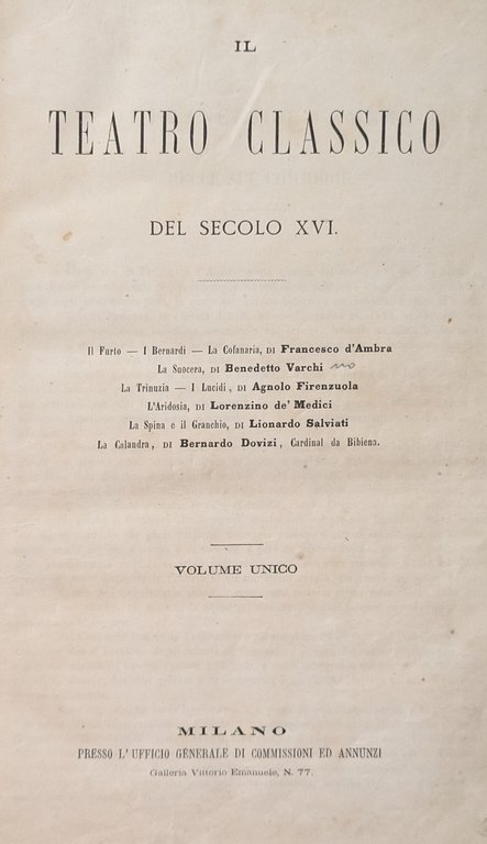 IL TEATRO CLASSICO DEL SECOLO XVI