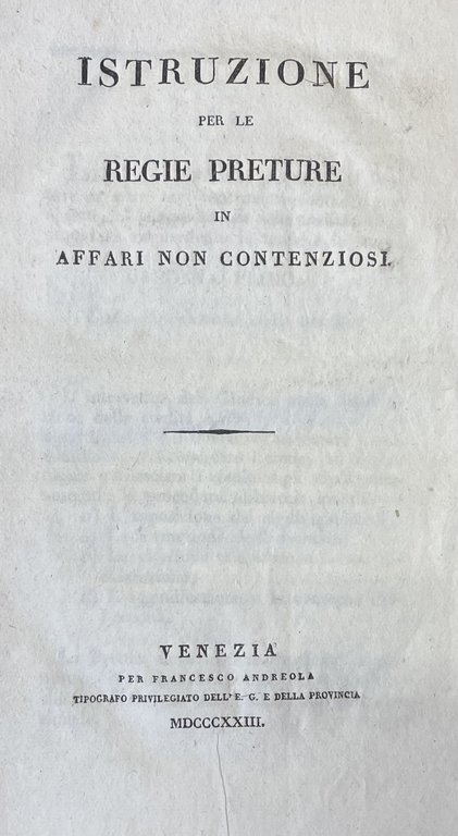 ISTRUZIONE PER LE REGIE PRETURE IN AFFARI NON CONTENZIOSI