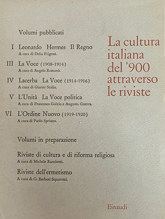 LA CULTURA ITALIANA DEL '900 ATTRAVERSO LE RIVISTE