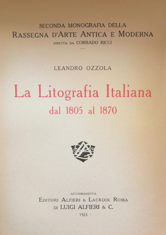 LA LITOGRAFIA ITALIANA DAL 1805 AL 1870