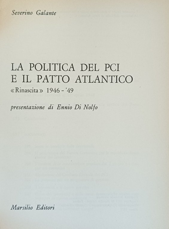 LA POLITICA DEL PCI E IL PATTO ATLANTICO