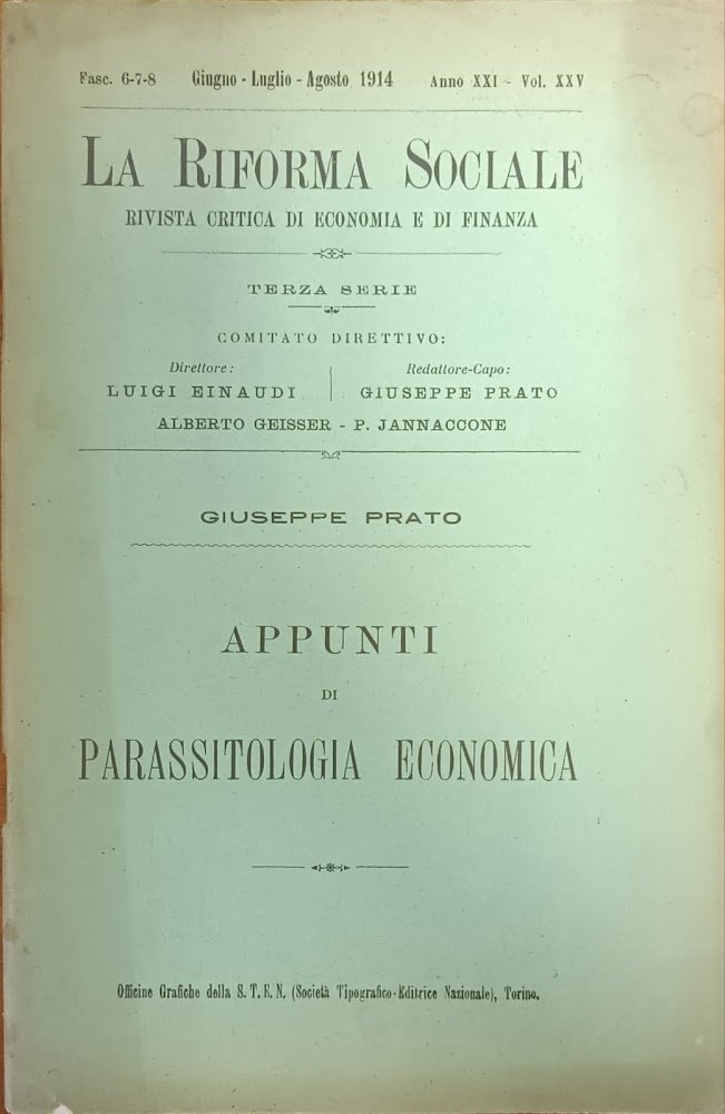 LA RIFORMA SOCIALE. APPUNTI DI PARASSITOLOGIA ECONOMICA