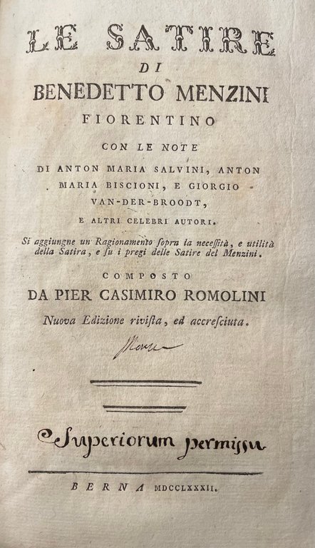 LE SATIRE DI BENEDETTO MENZINI FIORENTINO