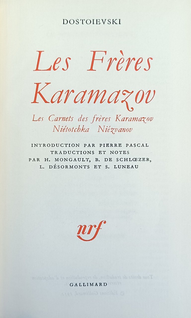 LES FRERES KARAMAZOV. LES CARNETS DES FRERES KARAMAZOV. NIETOTCHKA. NIEZVANOV