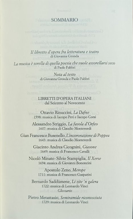 LIBRETTI D'OPERA ITALIANI. DAL SEICENTO AL NOVECENTO