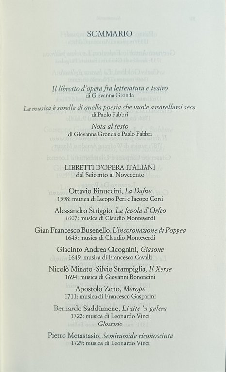 LIBRETTI D'OPERA ITALIANI. DAL SEICENTO AL NOVECENTO