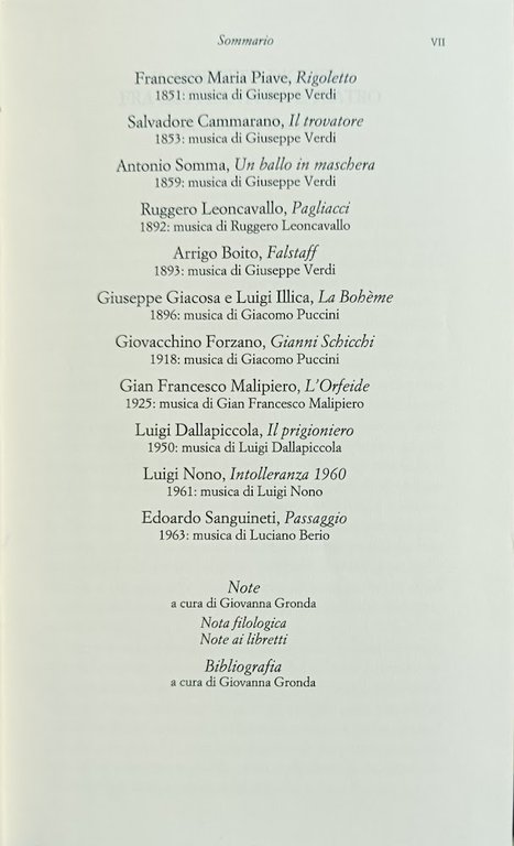 LIBRETTI D'OPERA ITALIANI. DAL SEICENTO AL NOVECENTO