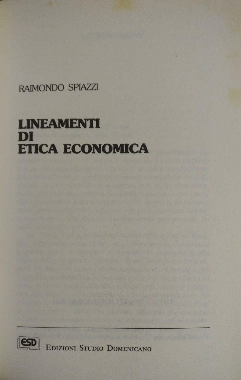 LINEAMENTI DI ETICA ECONOMICA