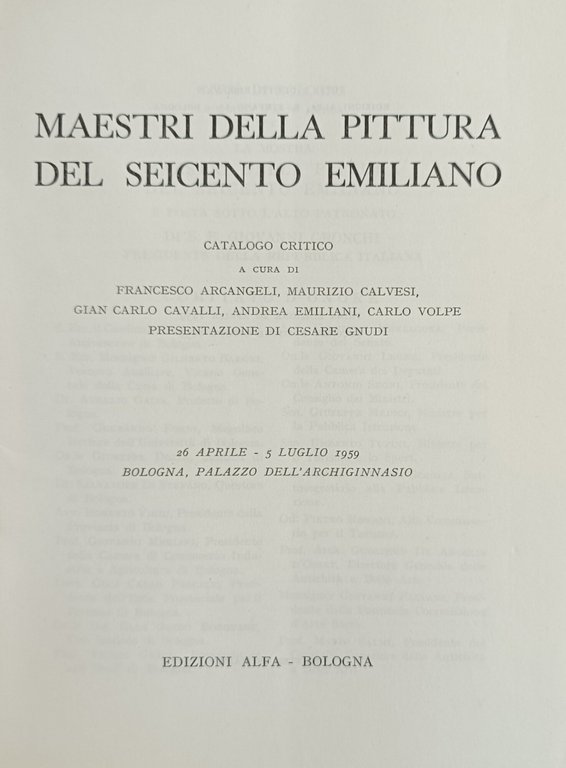 MAESTRI DELLA PITTURA DEL SEICENTO EMILIANO. CATALOGO CRITICO