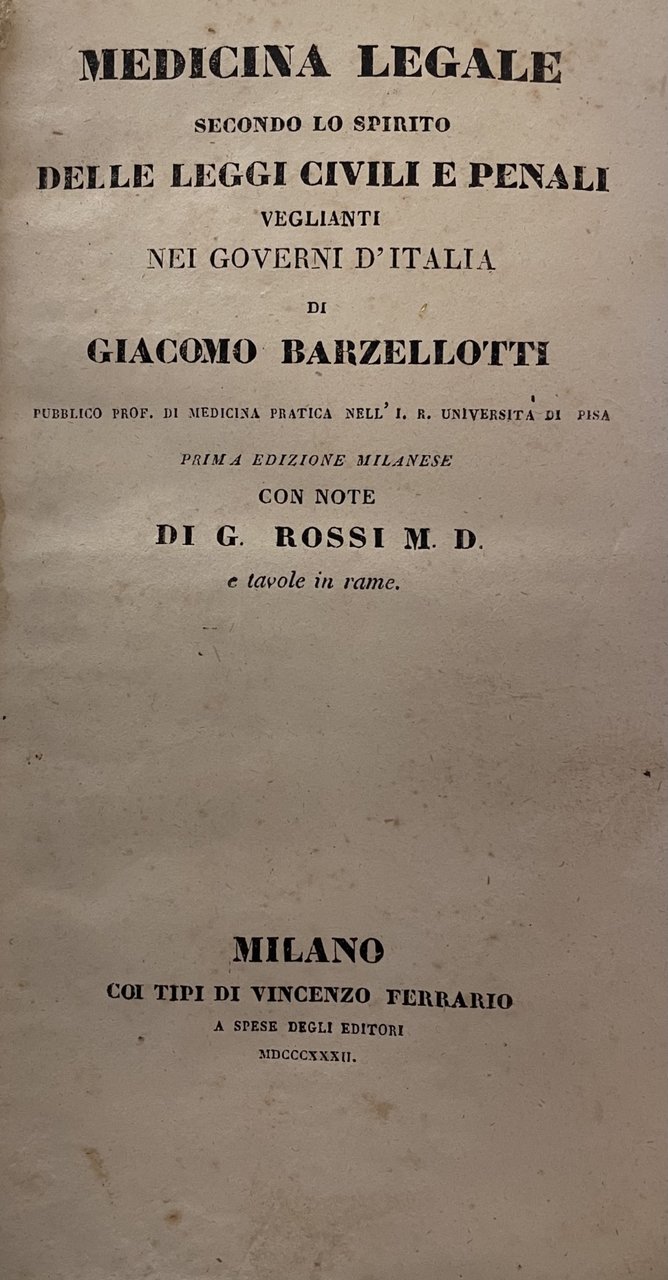MEDICINA LEGALE SECONDO LO SPIRITO DELLE LEGGI CIVILI E PENALI …