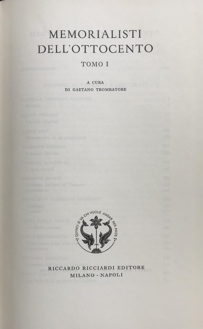 MEMORIALISTI DELL'OTTOCENTO