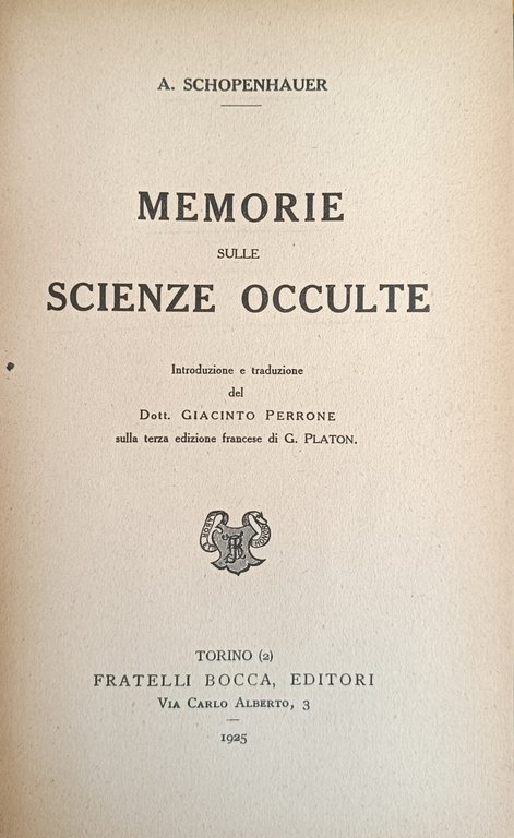 MEMORIE SULLE SCIENZE OCCULTE