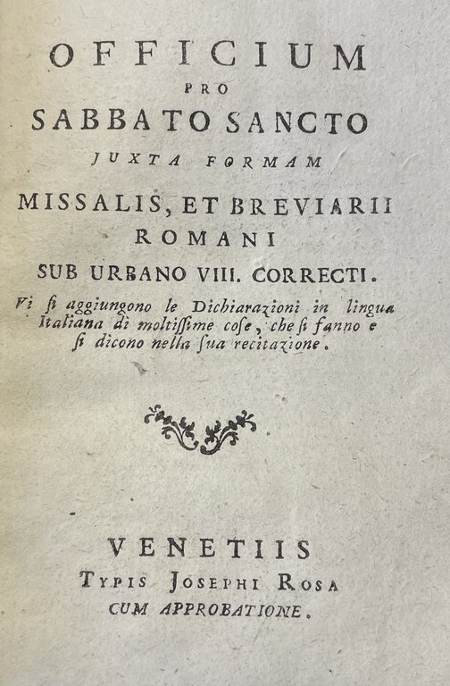OFFICIUM PRO SABBATO SANCTO JUXTA FORMAM MISSALIS, ET BREVIARII ROMANI … | Immagine Gallery 1