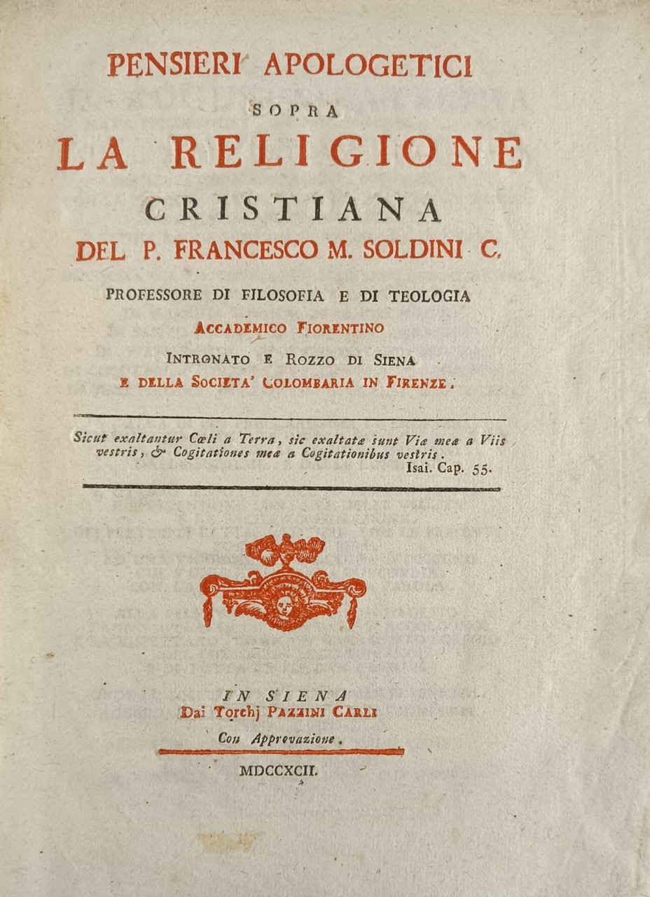 PENSIERI APOLOGETICI SOPRA LA RELIGIONE CRISTIANA