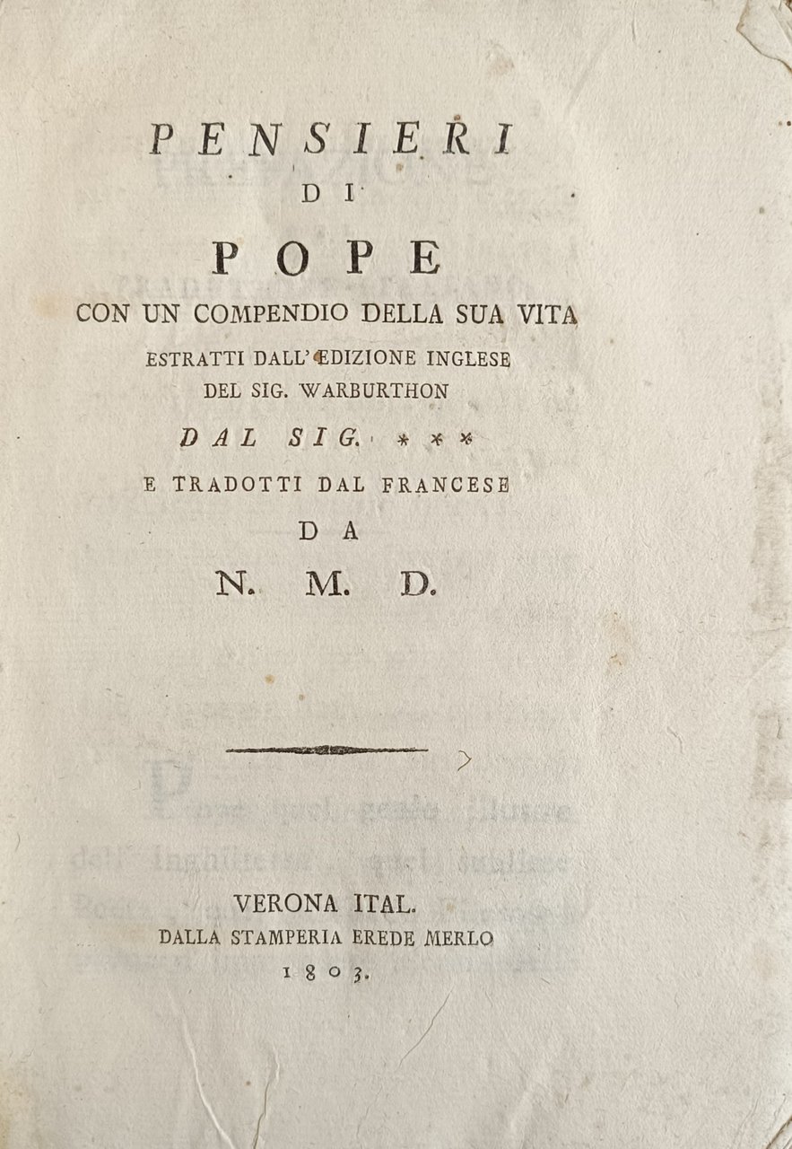 PENSIERI DI POPE CON UN COMPENDIO DELLA SUA VITA ESTRATTI …