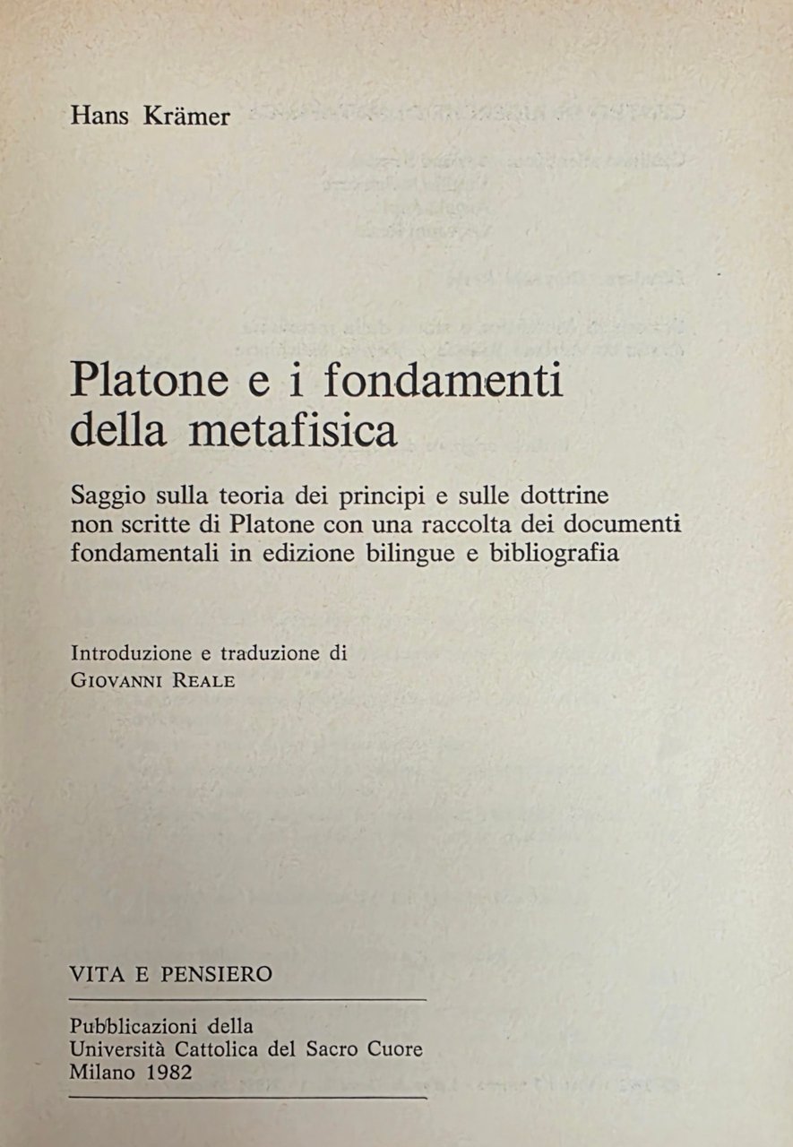 PLATONE E I FONDAMENTI DELLA METAFISICA. SAGGIO SULLA TEORIA DEI …