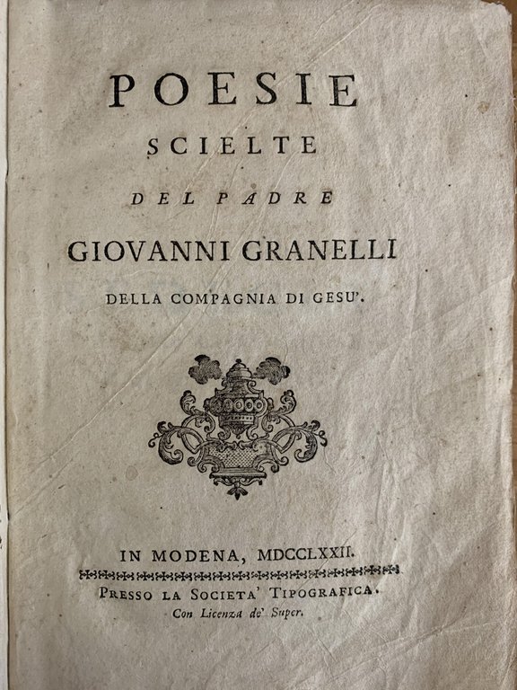 POESIE SCIELTE DEL PADRE GIOVANNI GRANELLI DELLA COMPAGNIA DI GESÙ