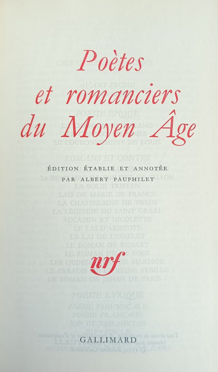 POETES ET ROMANCIERS DU MOYEN AGE