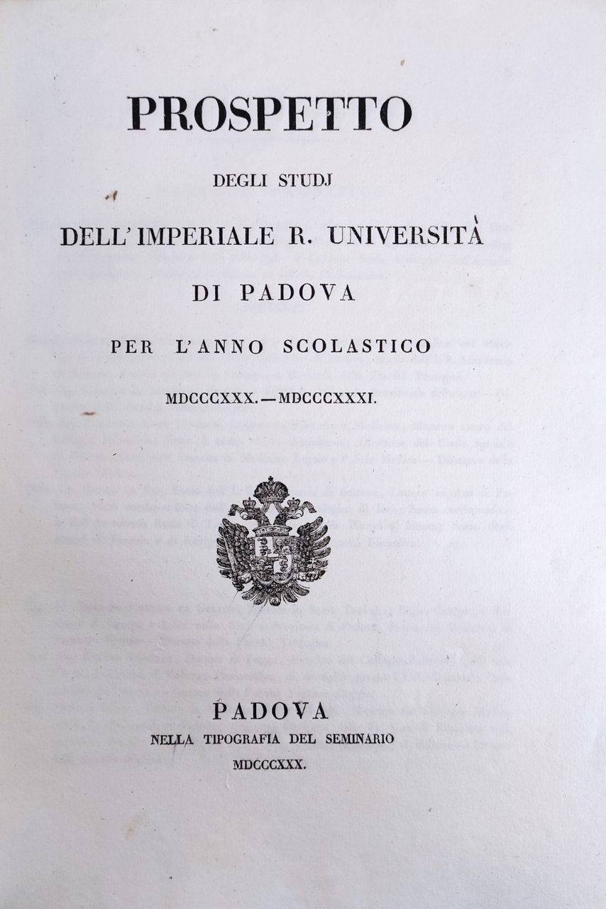 PROSPETTO DEGLI STUDI DELL'IMPERIALE R. UNIVERSITÀ DI PADOVA PER L'ANNO …