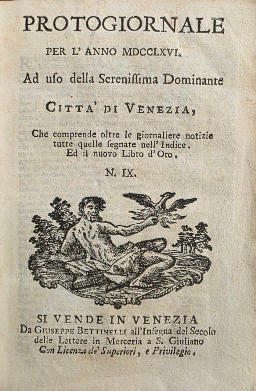 PROTOGIORNALE PER L' ANNO MDCCLXVI. AD USO DELLA SERENISSIMA DOMINANTE … | Immagine principale