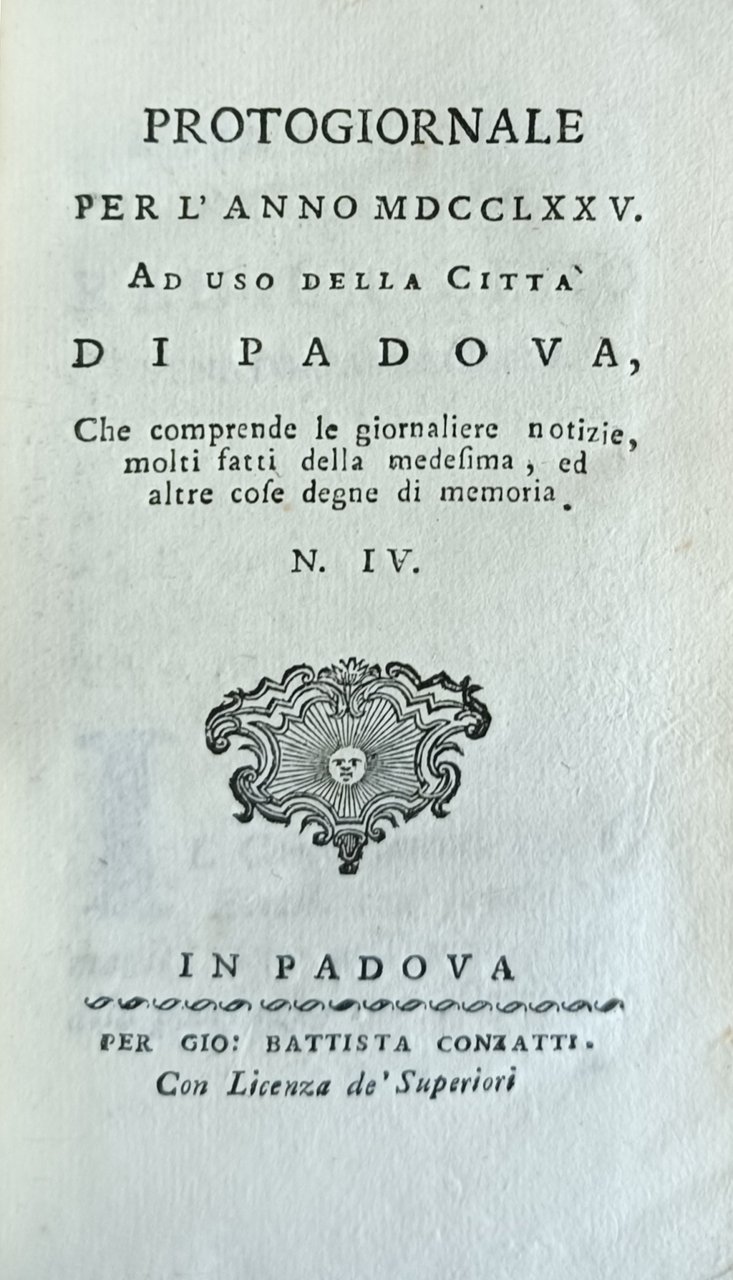 PROTOGIORNALE PER L' ANNO MDCCLXXV AD USO DELLA CITTÀ DI …