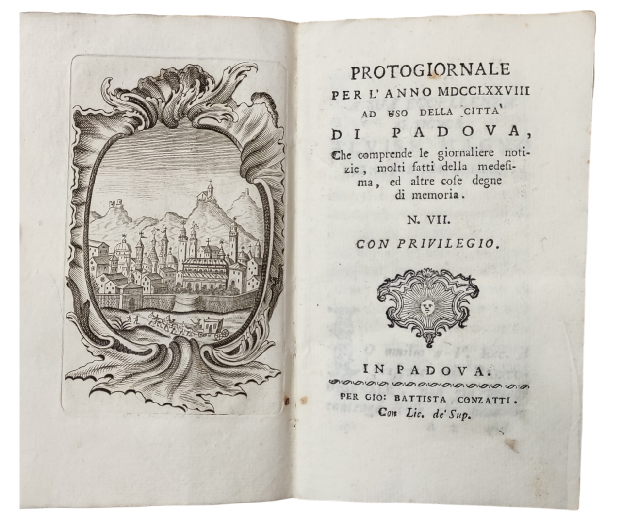 PROTOGIORNALE PER L'ANNO MDCCLXXVIII AD USO DELLA CITTA' DI PADOVA, …