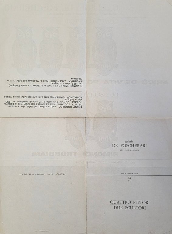 QUATTRO PITTORI / DUE SCULTORI: ARRICÒ, DE VITO, POZZATI, ROMAGNONI; …