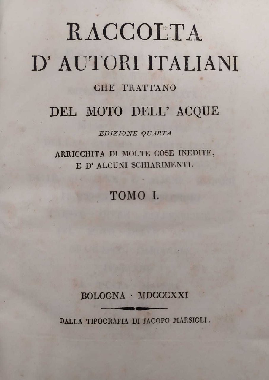 RACCOLTA DI AUTORI ITALIANI CHE TRATTANO DEL MOTO DELLE ACQUE | Immagine principale