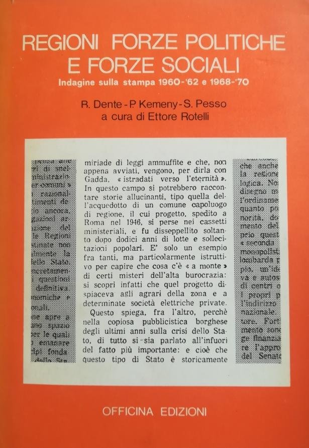 REGIONI FORZE POLITICHE E FORZE SOCIALI. INDAGINE SULLA STAMPA 1960-'62 … | Immagine principale