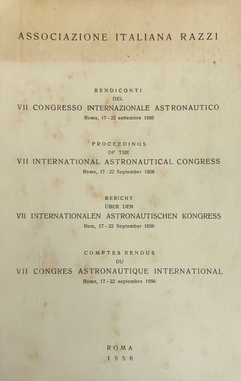 RENDICONTI DEL VII CONGRESSO INTERNAZIONALE ASTRONAUTICO | Immagine principale