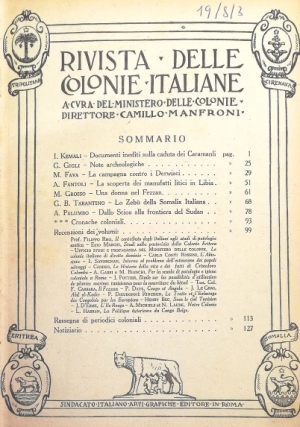 RIVISTA DELLE COLONIE ITALIANE
