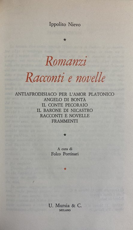 ROMANZI, RACCONTI E NOVELLE